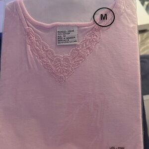 Pink Lace Trim Short Sleeve Tee